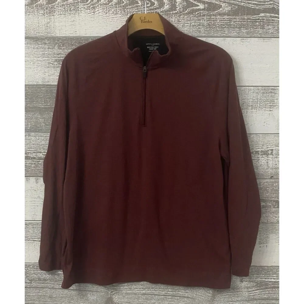 Banana Republic Men’s Quick Dry Half Zip Pullover Burgundy Long Sleeve Shirt XL